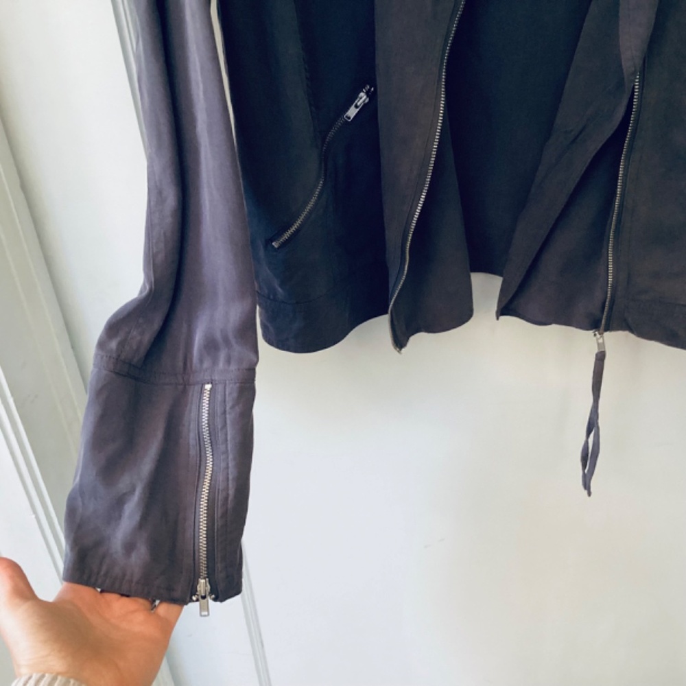 Long Tall Sally Jacket Size 12 Lyocell Gray Double Breasted Zipper Moto Biker - Picture 9 of 13